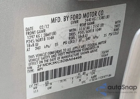 2013 Ford Edge Limited из США, поврежденный, VIN 2FMDK3KC5DBA04498